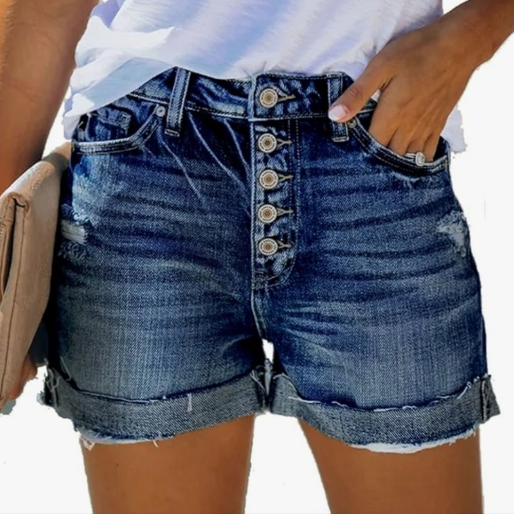Kut from the Kloth Button-Fly Dark Blue Jean Shorts